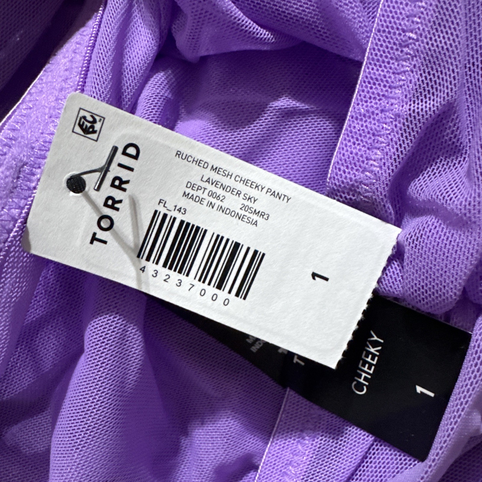 Torrid Purple Lavender Ruched Bow Sheer Mesh Cheeky Panty Plus Size 1 1X 14/16