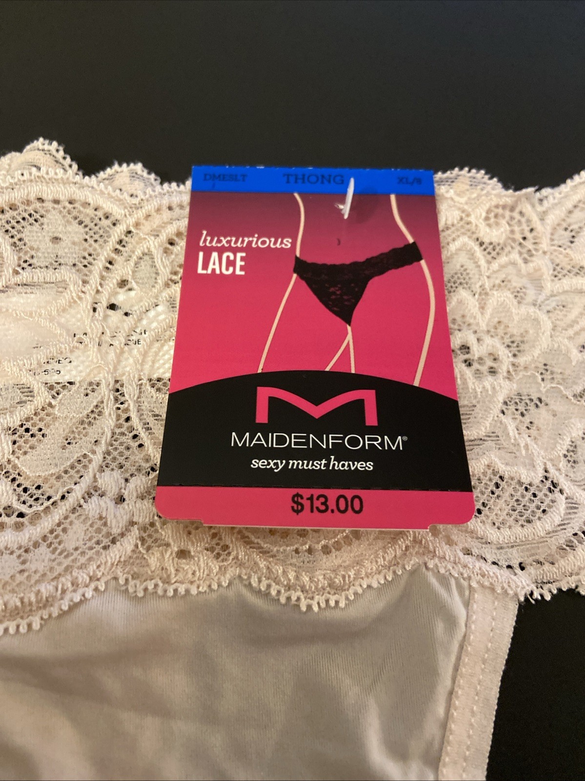 NEW! 2 PAIRS! MAIDENFORM PEACH THONG PANTIES W LACE / X-LARGE Size 8 / $26