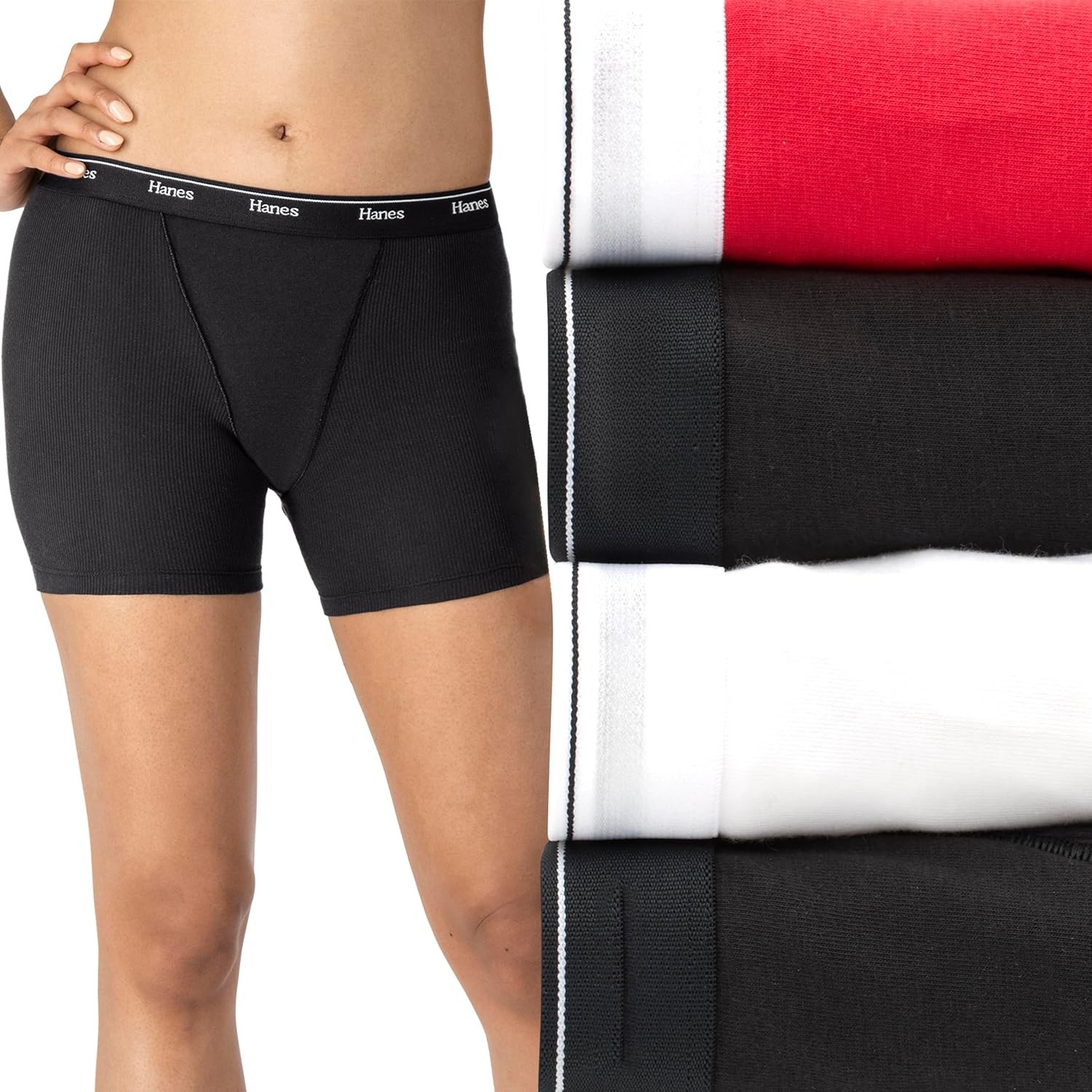 Hanes Originals Women’s Mid-Thigh Boxer Brief Pack, Stretch Cotton Underwear