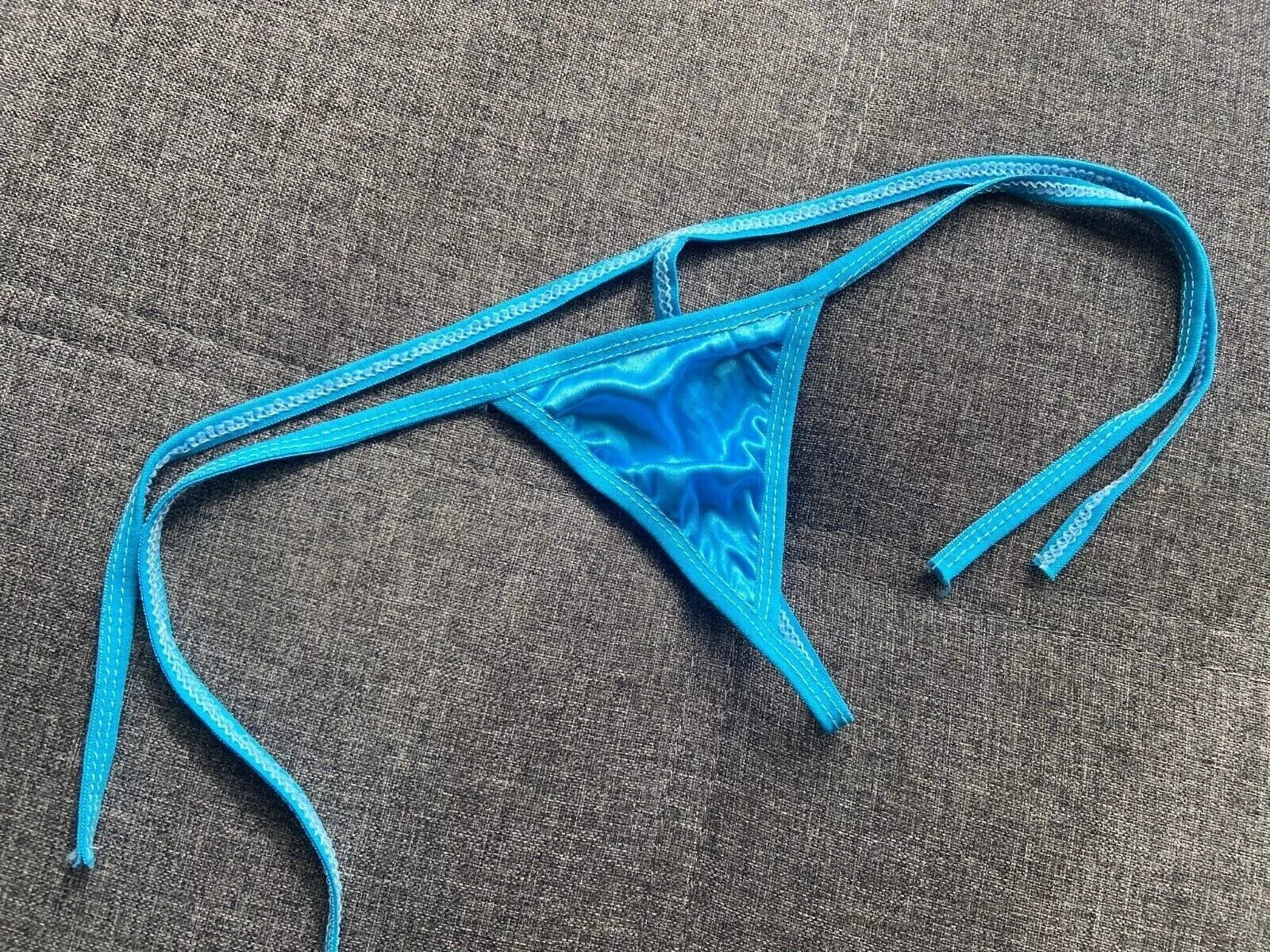 Ladies sexy blue silk look play time t-string thongs lingerie hot panties