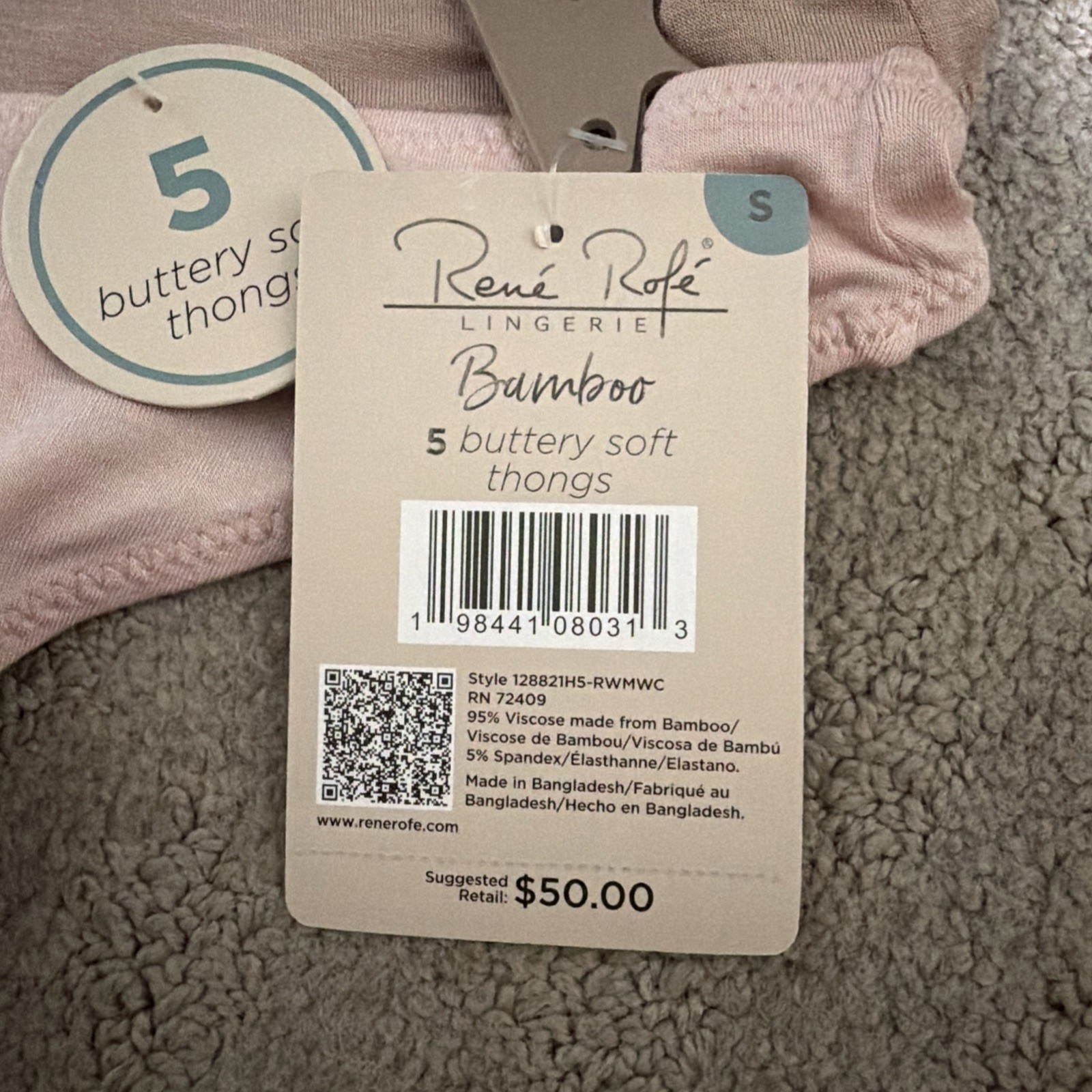 Rene Rofe 5pk Multicolor Buttery Soft Bamboo Thongs Underwear. Sz S. NWT!!!