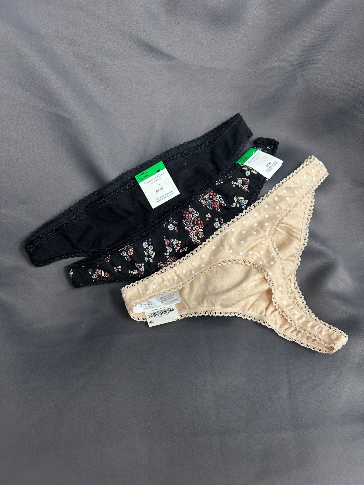 Charter Club Women’s 3-Pack 100% Cotton Thongs Size Large Soft Comfort