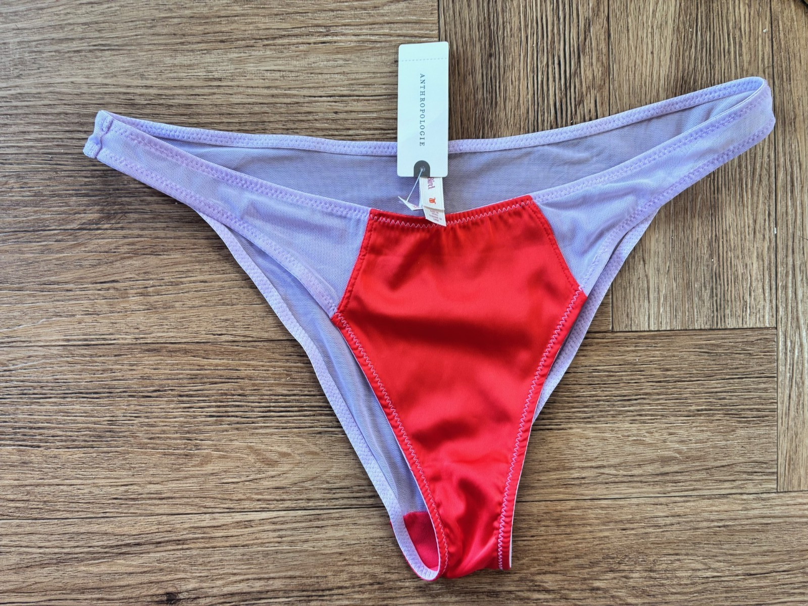 Anthropologie Lyrebird Mesh Satin Bikini Briefs Pants Knickers Red Pink Size S