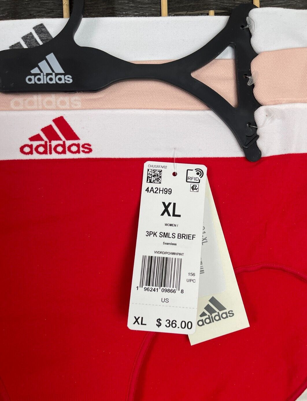 Adidas XL Red- Blush- Gray Logo Highwaist Laser Cut Seamless Brief Panties-3 Pk