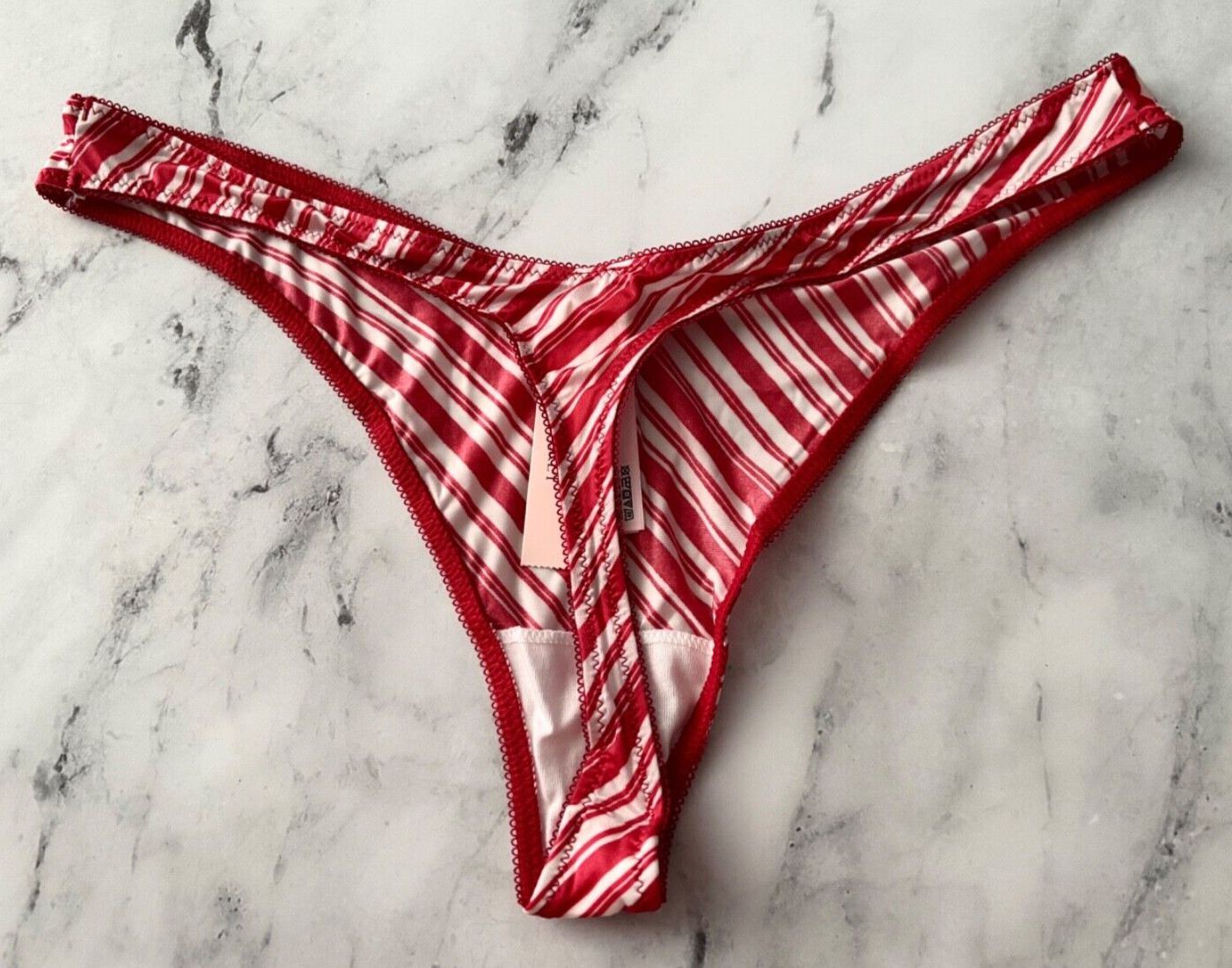 Victoria’s Secret Thong Panty Red Striped High Leg Stretch Sexy M L XL