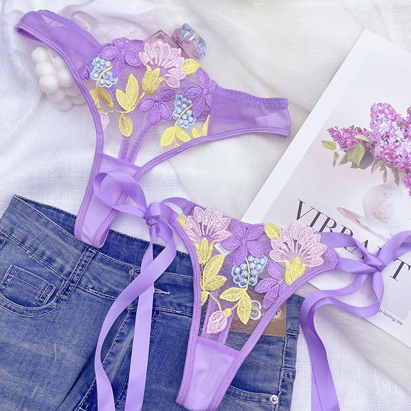 2 Pack Lot Sexy Womens Sheer Lace Panties Thong Ladies Underwear Lingerie Purple