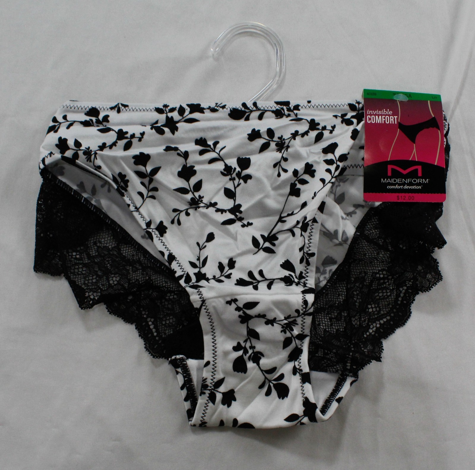 Maidenform Women’s Lace Back Tanga Underwear DH3 Black/White Large NWT