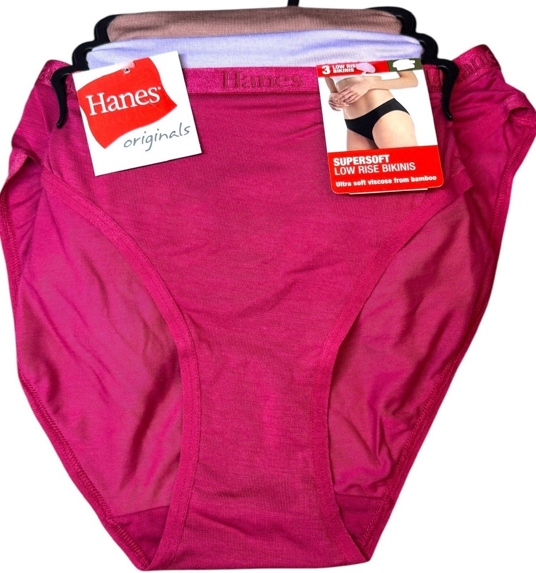 HANES Originals Womens 3-Pack Super Soft Low Rise Bikini Underwear Panty Size M