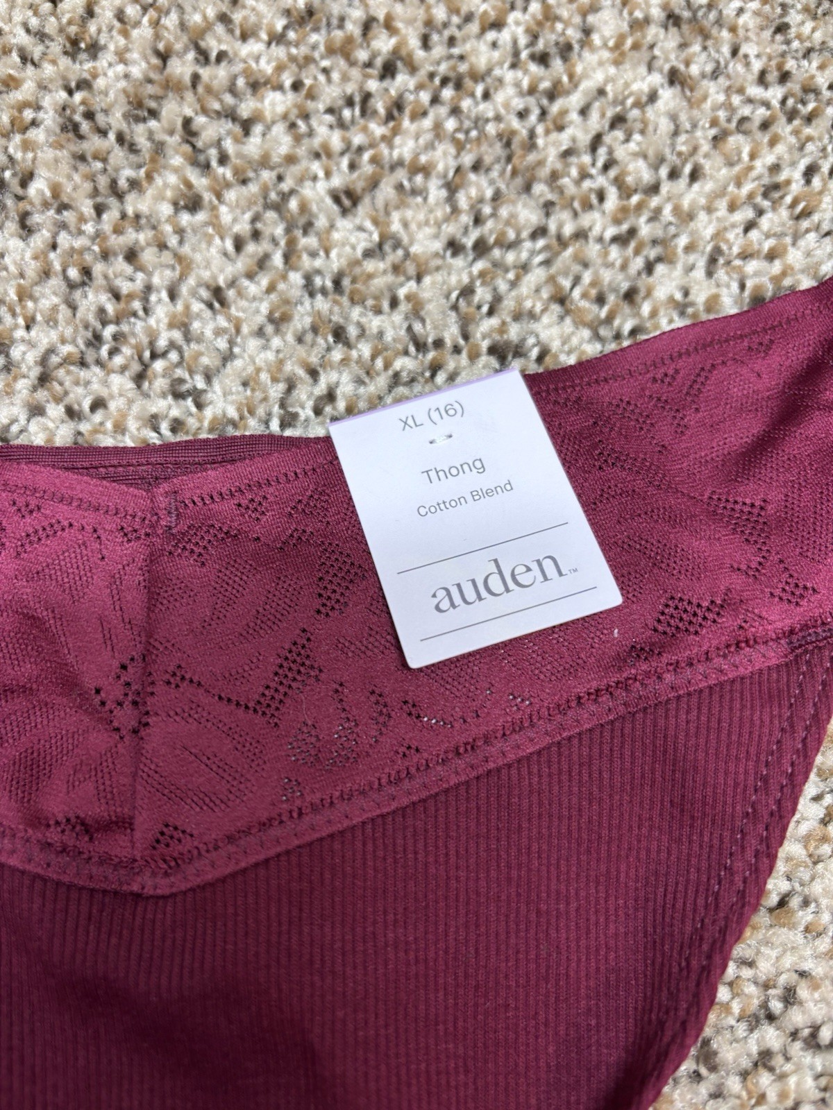 Auden Burgundy Cotton Blend Thong. Size: XL (16).