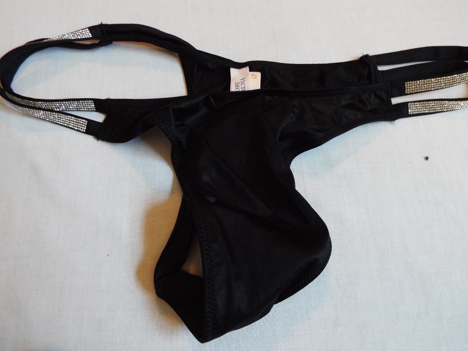 NWT Victorias Secret Very Sexy Double Shine Strap Smooth Thong black rhinestone
