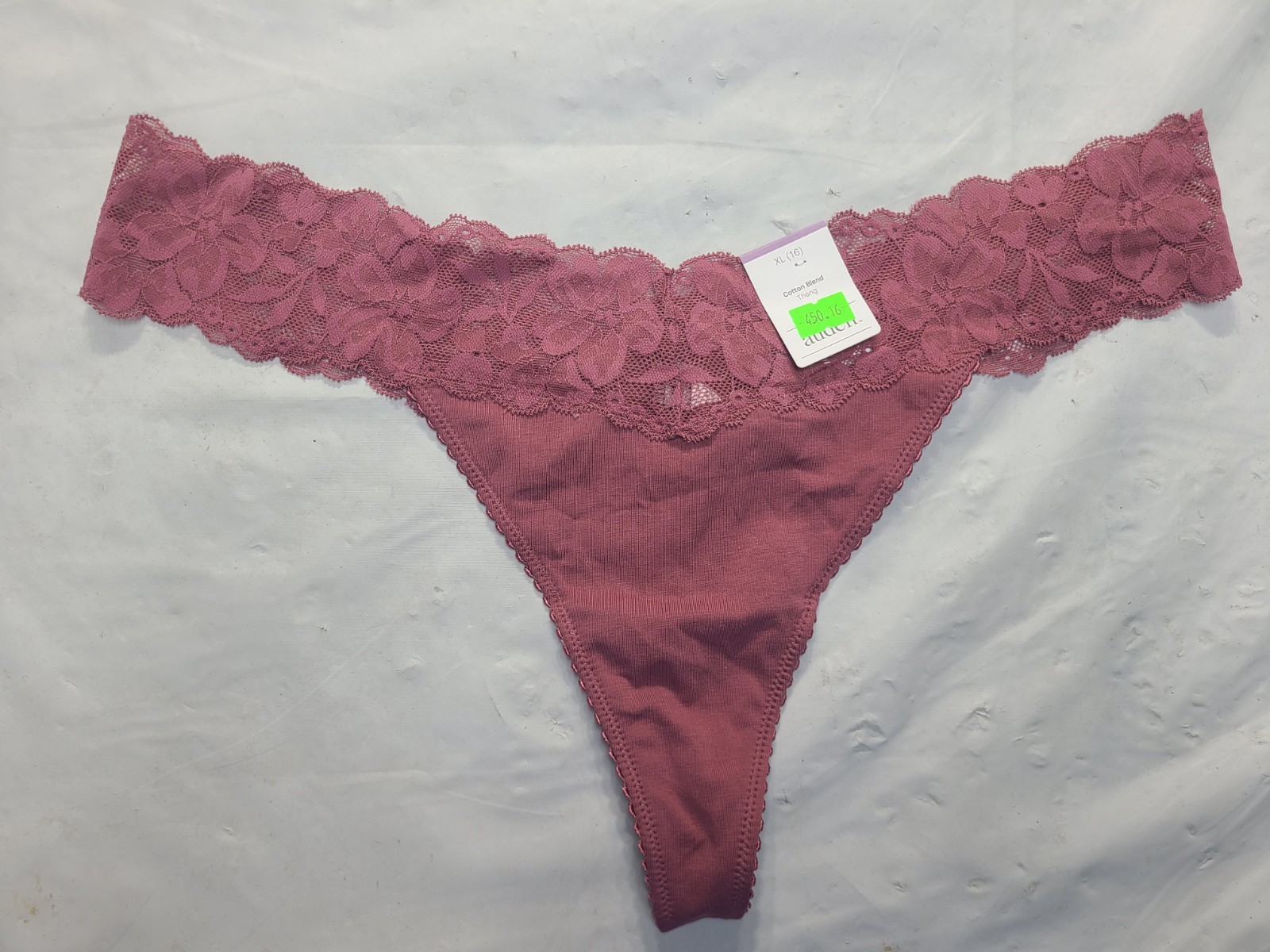 Women’s Cotton Thong Underwear With Lace Auden Burgundy Size XXL