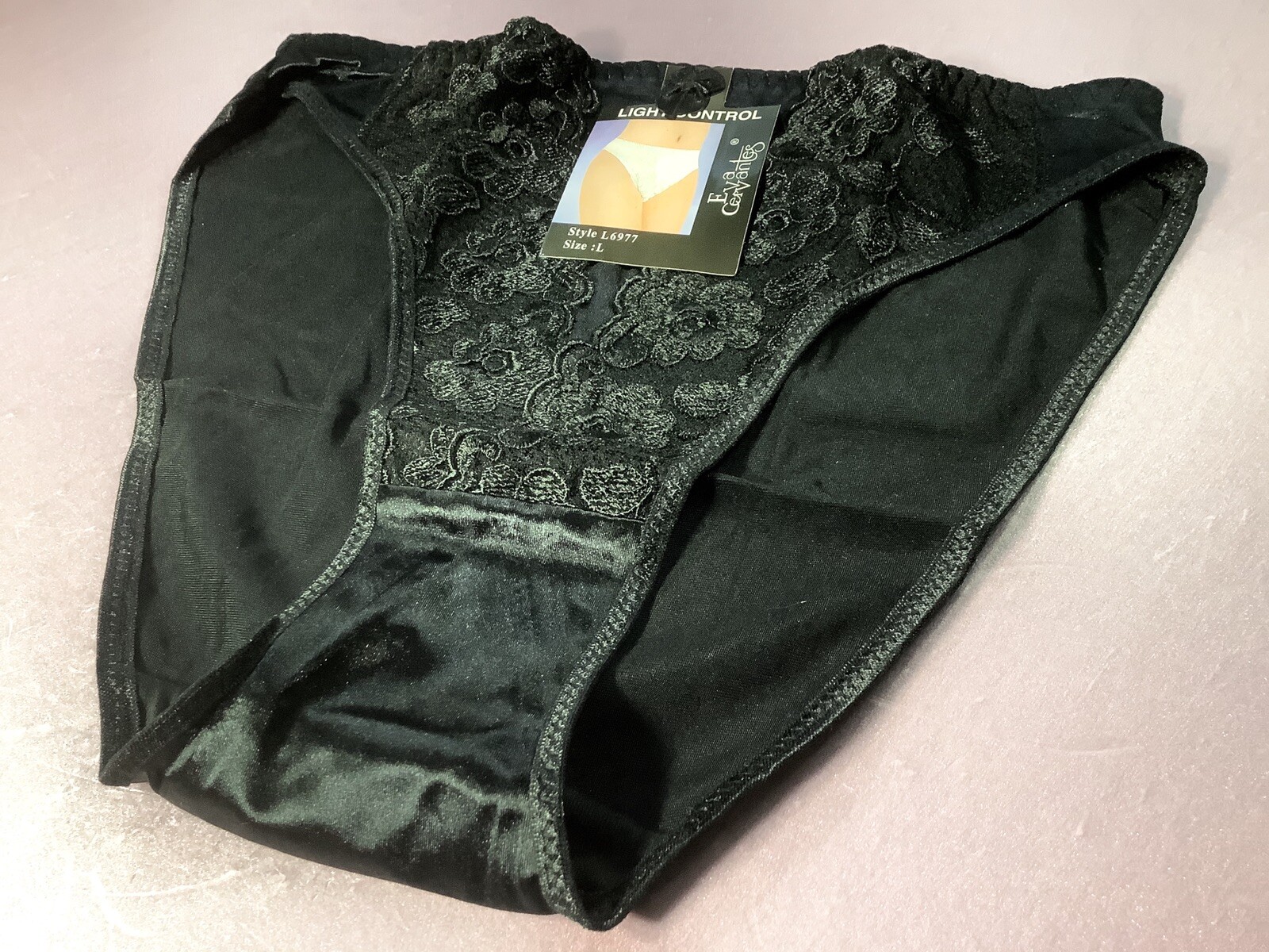 Women Panties,Bikinis “Eva Cervantes” Size L. Black Satin Floral W/decoration