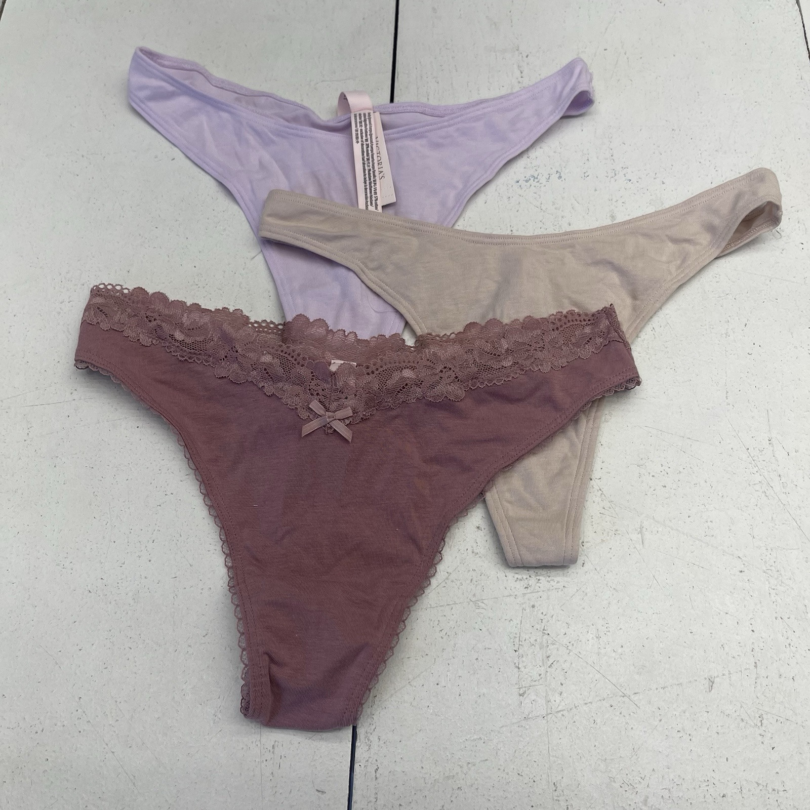 Victoria’s Secret 3 Pack High Leg Thong Underwear Purple/Beige/Mauve Women’s M