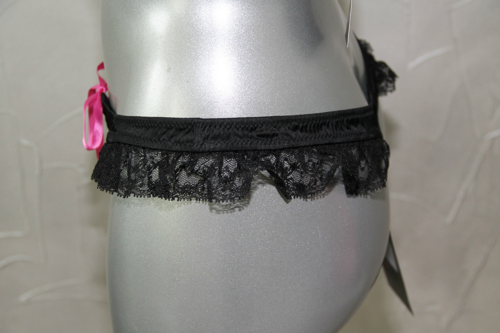 Lace String Tanga Black Silk NAUGHTY JANET Size 40 To 44 New Tag Val 220€