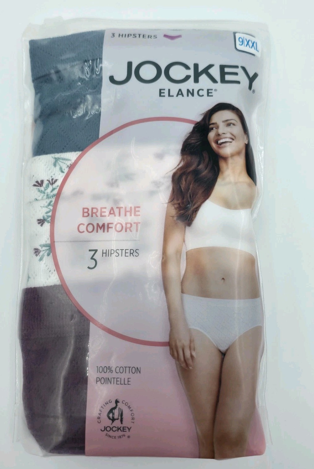 Jockey Elance Breathe Comfort Hipster Panties Womens 9/XXL Multicolor 3 Pack