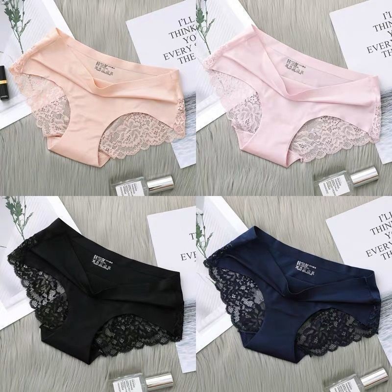 4 Pcs Women’s Low Waist Satin Ice Silk Panties Seamless Underwear Set Sexy Soft