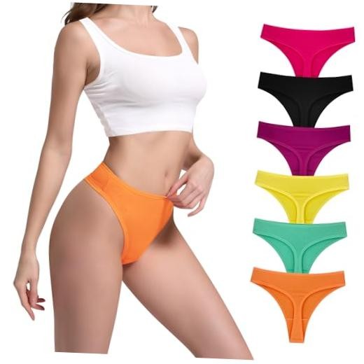 High Waist Cotton Thongs Women Cotton Rib X-Large Tropical 6 Pcs-cotton Rib