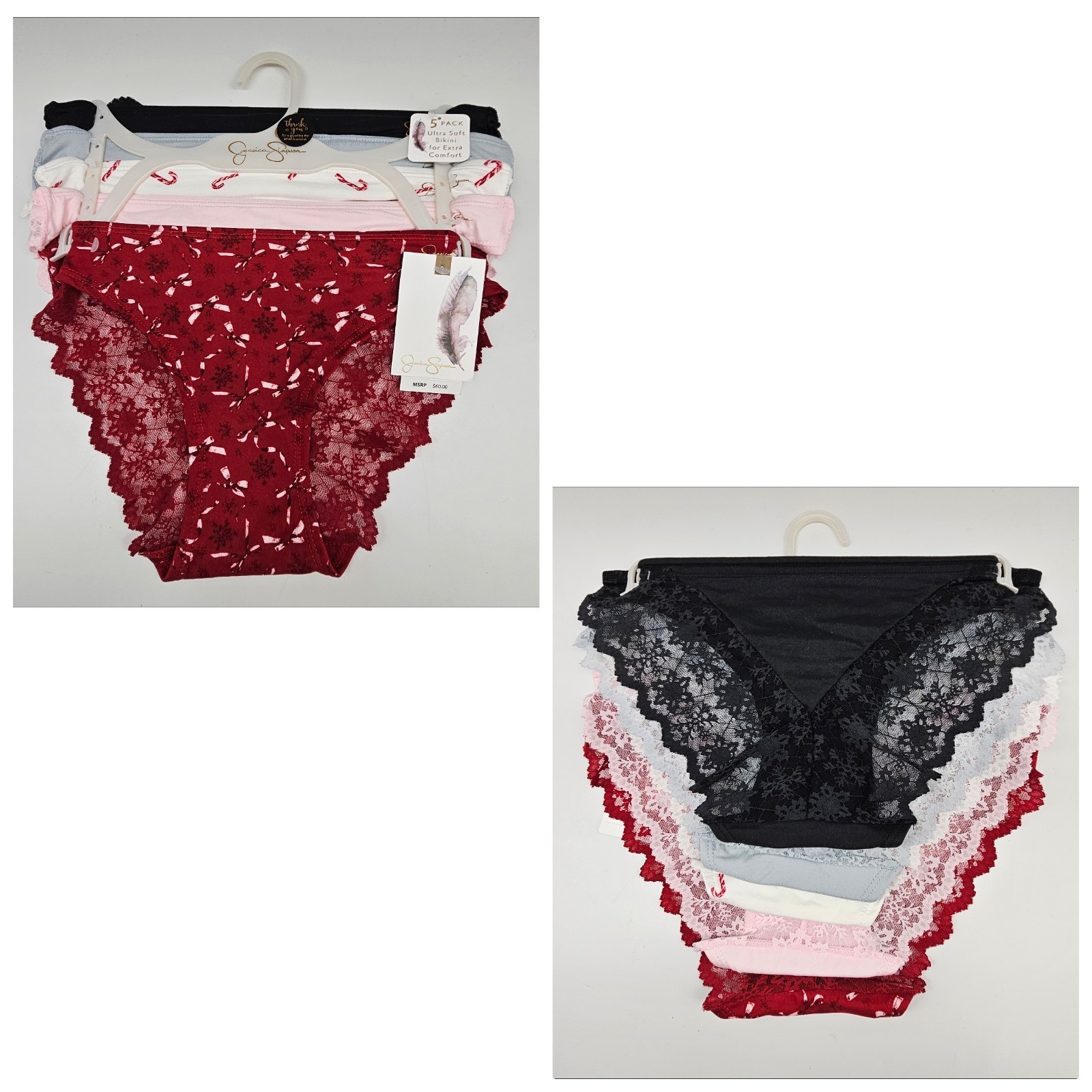 JESSICA SIMPSON 5 Pack Women’s S M L XL Lace Bikini Panties Black White Red Pink