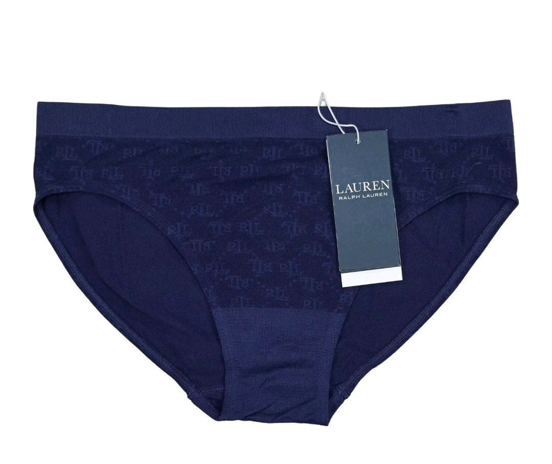 Ralph Lauren Women’s Monogram Mesh Jacquard Bikini Brief Underwear Navy Small