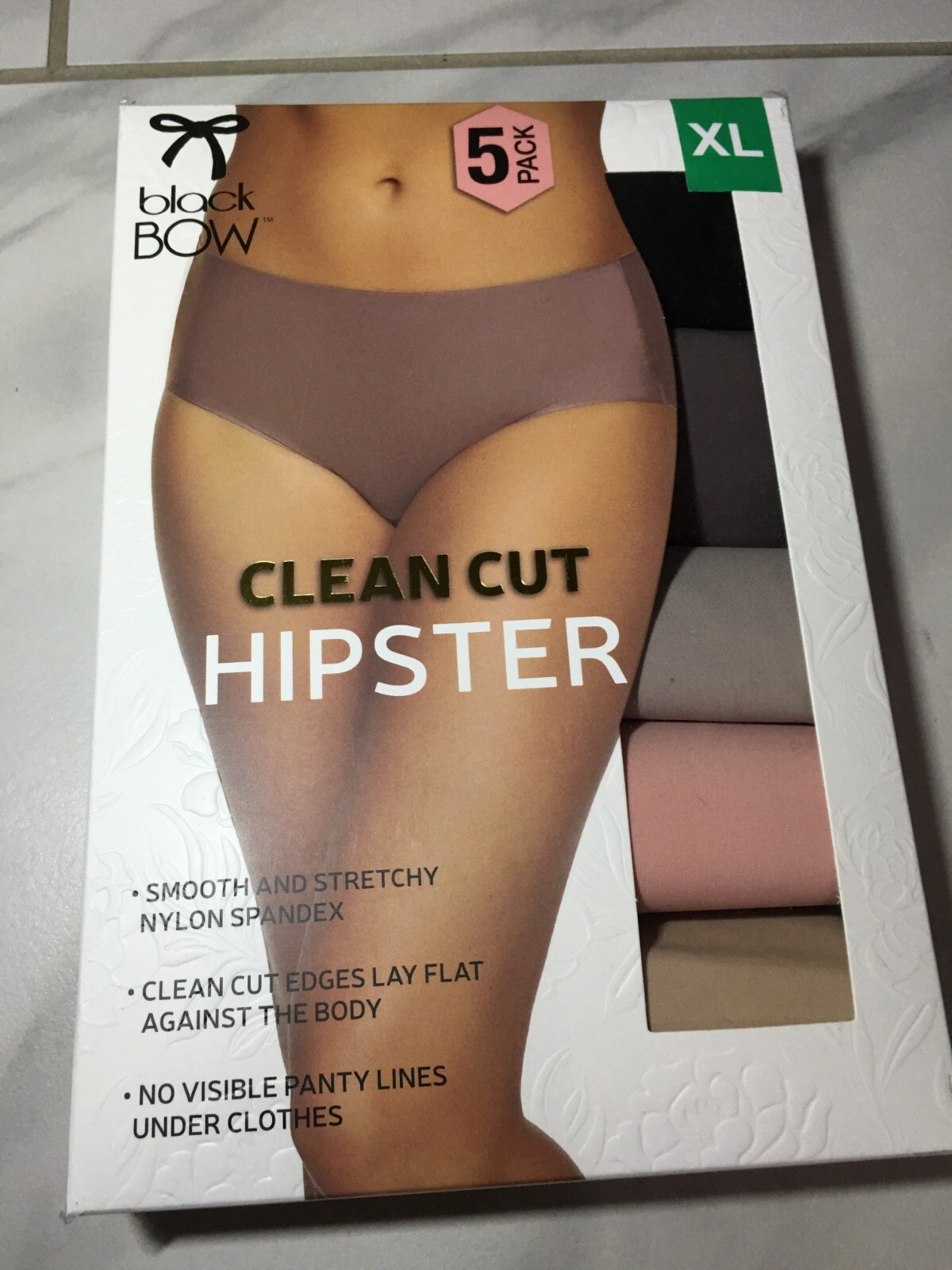 Black Bow, 5-Pack Women Clean Cut Hipster, Size XL, Underwear, Multicolor New