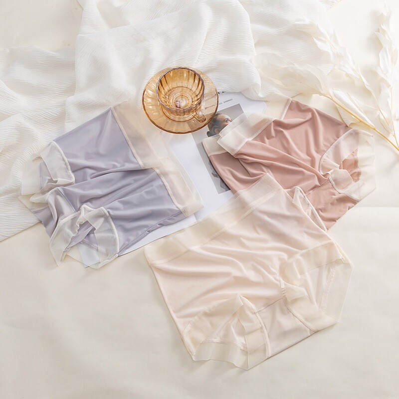 3 Pairs Women Facial Mask Underpants Non Marking Ice Silk Quick Drying Underpant
