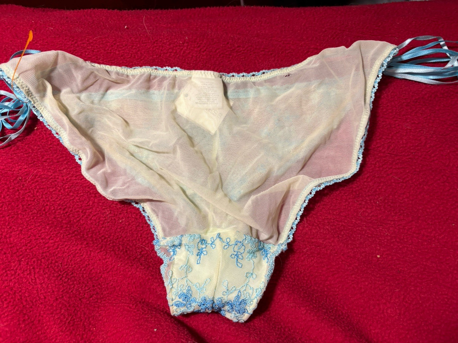 Express String Bikini Underwear Panty SMALL Blue Embroidered NWT