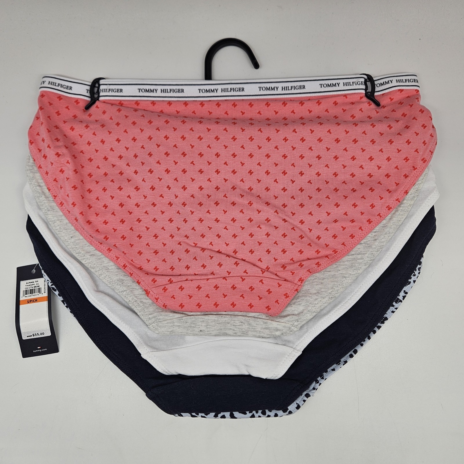 TOMMY HILFIGER 5 Pack Women’s S L XL Logo Cotton Bikini Panties Coral Gray Navy