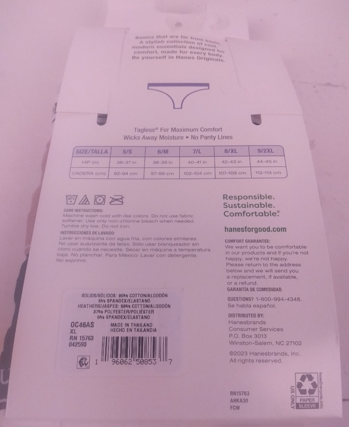 Hanes Ladies Originals 6 Pack Cotton Stretch Thongs Size 8XL – New. (66)