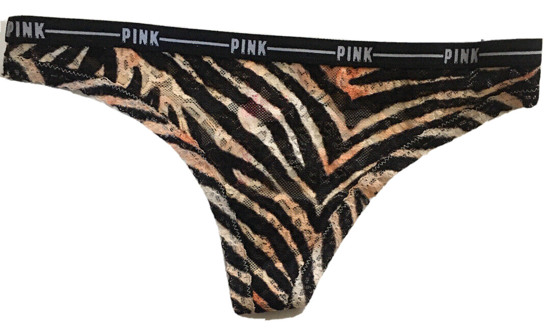 Victorias Secret Tiger Animal Print Thong Panties Size XS Sheer Floral Lace NWT