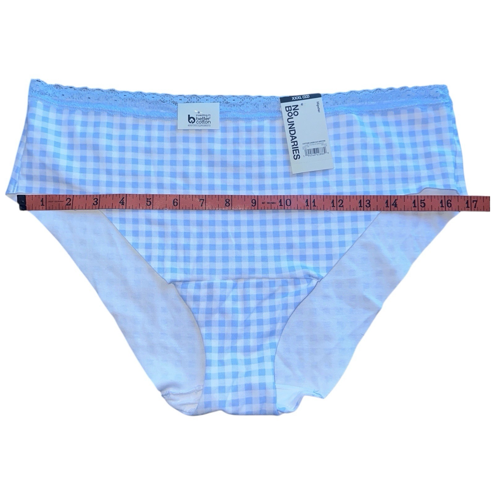 No Boundaries Hipster Panties Lace Trim Plus Size XXXL 3XL Blue Gingham Plaid