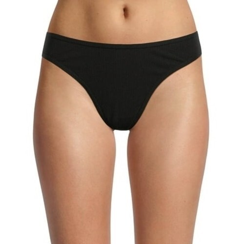 No Boundaries Women’s Cotton Rib Thong Panties Size MEDIUM Solid Black