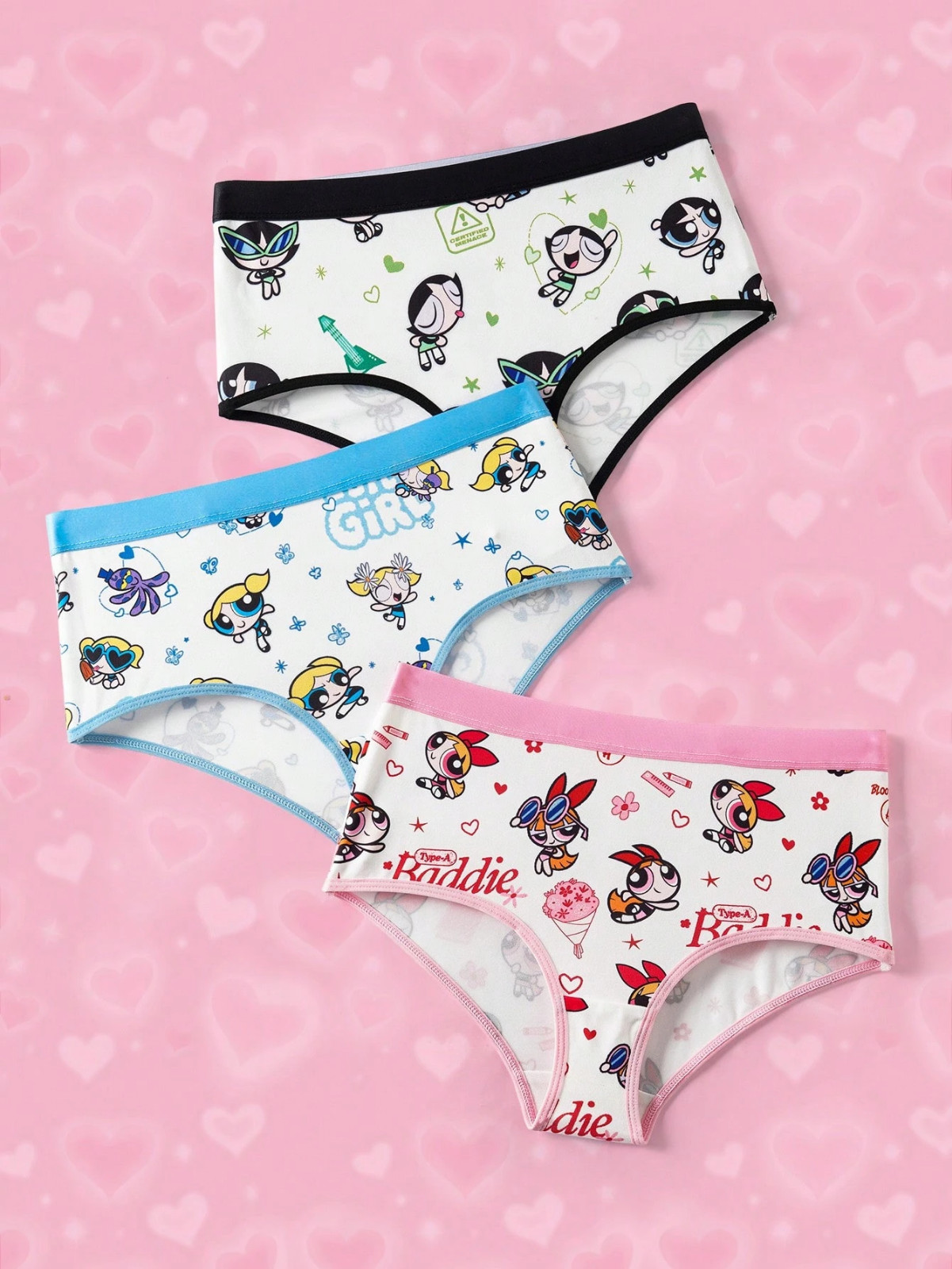 Powerpuff Girls Licensed Kawaii Logo Cute Cartoon Brief Panties – Pack of 3