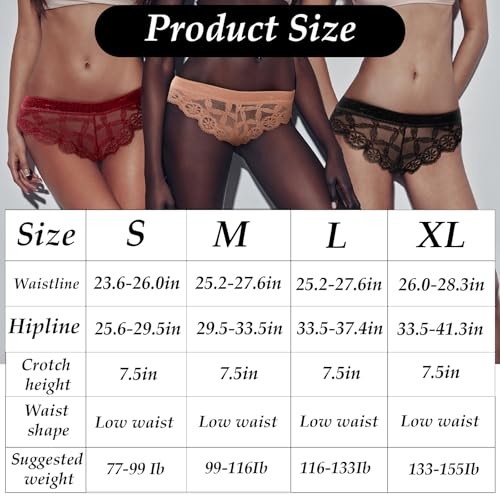 3 Pack Women’s Lace Thong Underwear with Bows, Sexy X-Large Black & Red & Pink