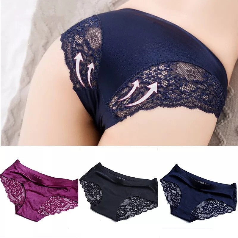 4 Pcs Women’s Low Waist Satin Ice Silk Panties Seamless Underwear Set Sexy Soft