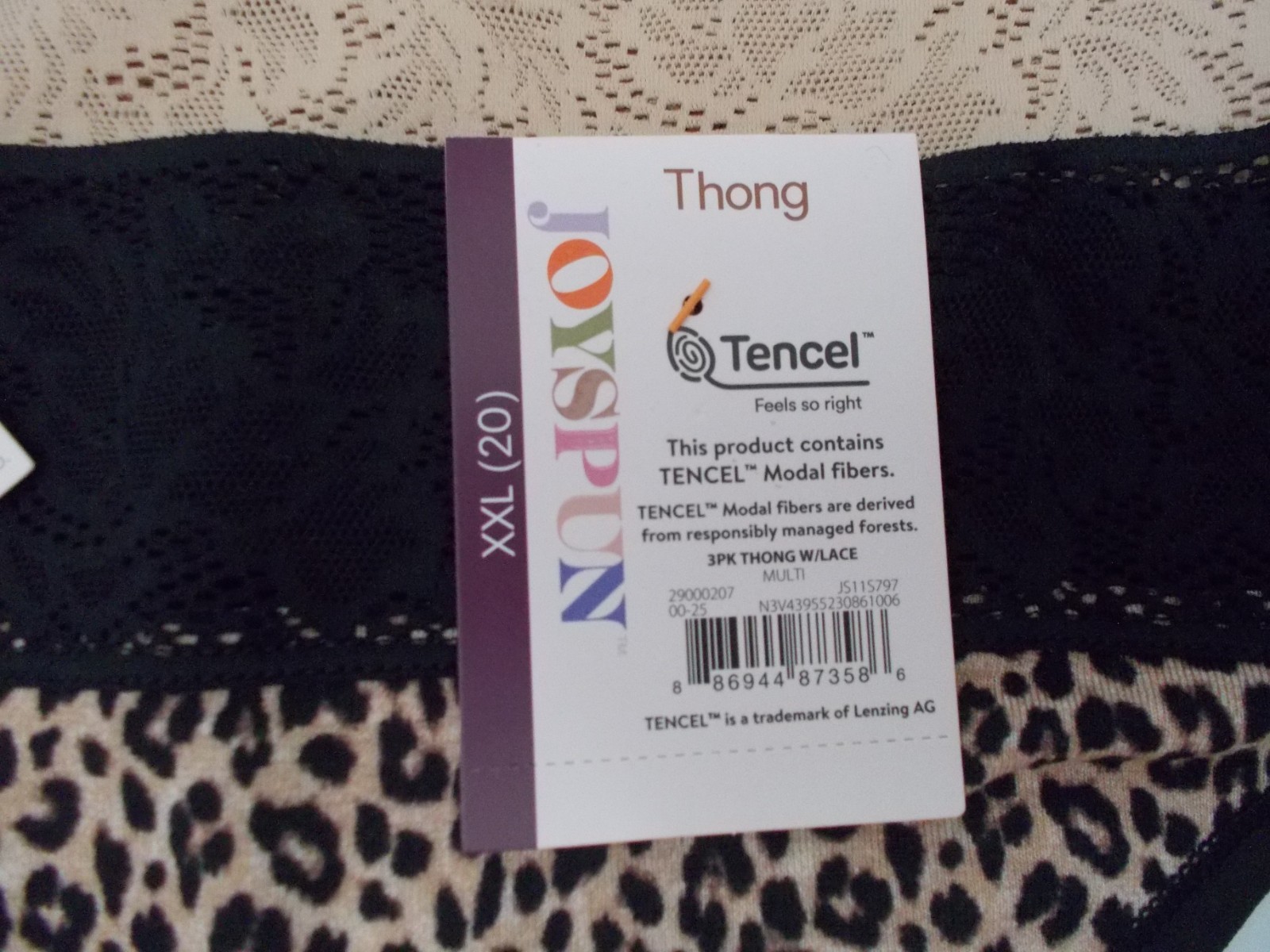 NWT JOYSPUN 3 Pair Leopard Nude Black THONG Panties Underwear Sz XXL 20