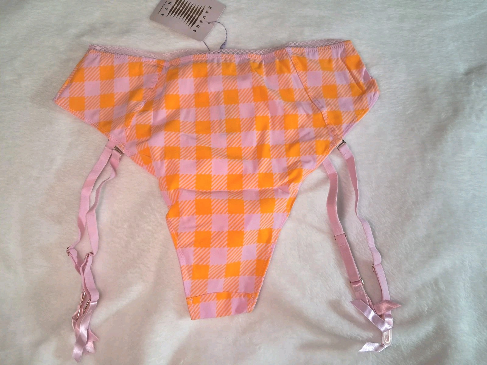 NWT Savage Fenty Size M Gingham Remix High-Waist Cheeky Undie Garter Check’d Out