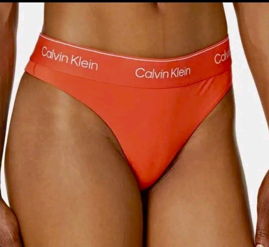 CALVIN KLEIN Modern Performance Fiesta Orange White Brazilian Panty Womens S NWT