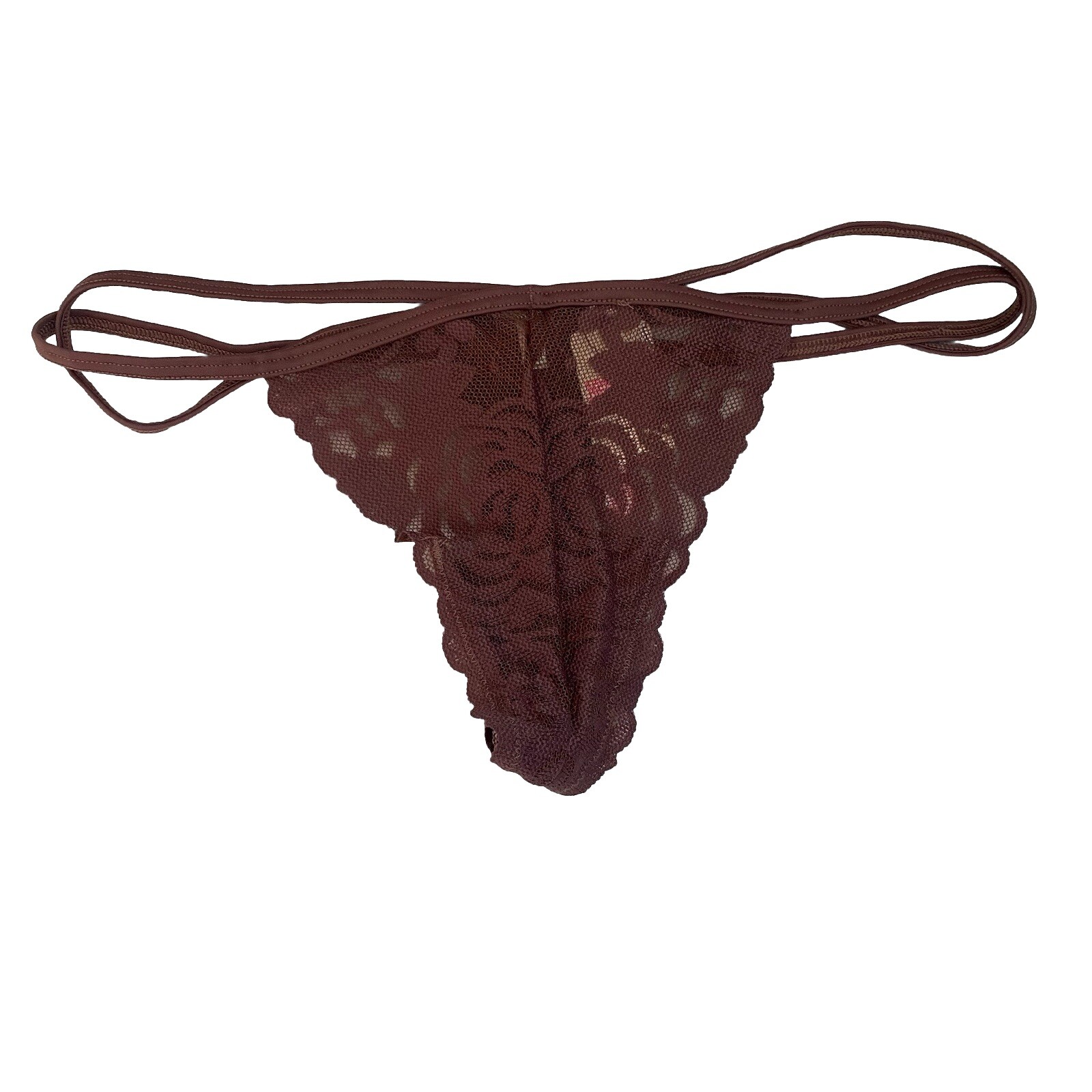 VICTORIA’S SECRET Cotton V-String Thong Panty VS Pink Brown Floral Lace S