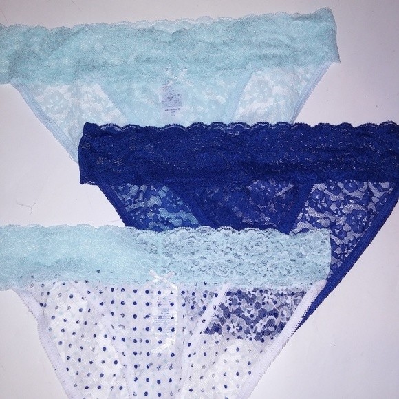 Set of 3 Simply Styled Panties Small Bikini Blue White Solid Polka Dots New