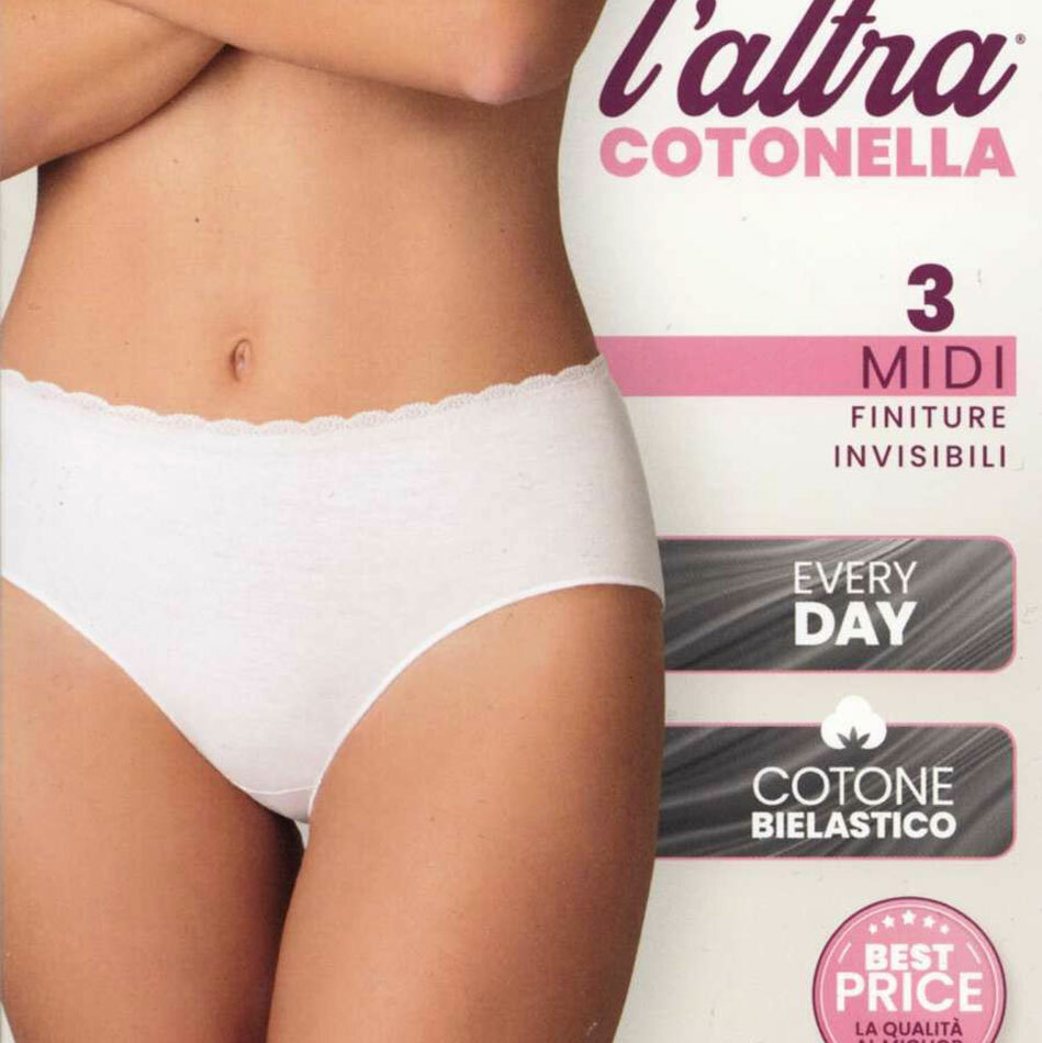 6 Cotonella Women’s Cotton Midi Briefs With Lace Waistband Art GD293