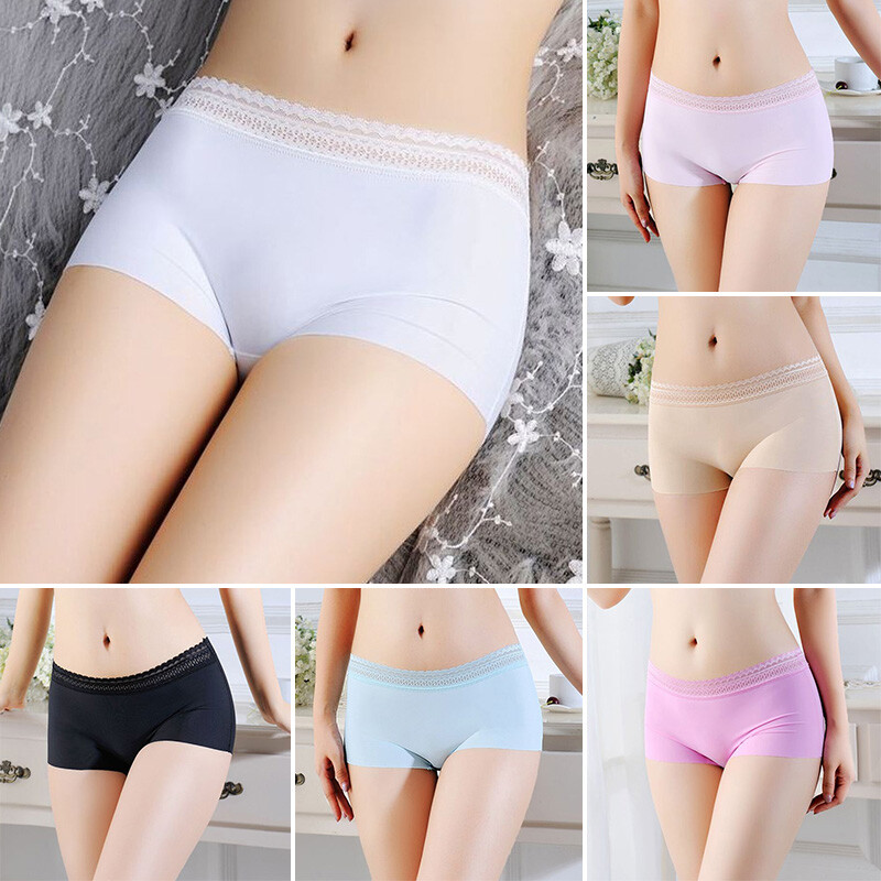 6 Packs Lot Womens Ice Silky Seamless Boyshorts Boxer Full Briefs Panties Shorts
