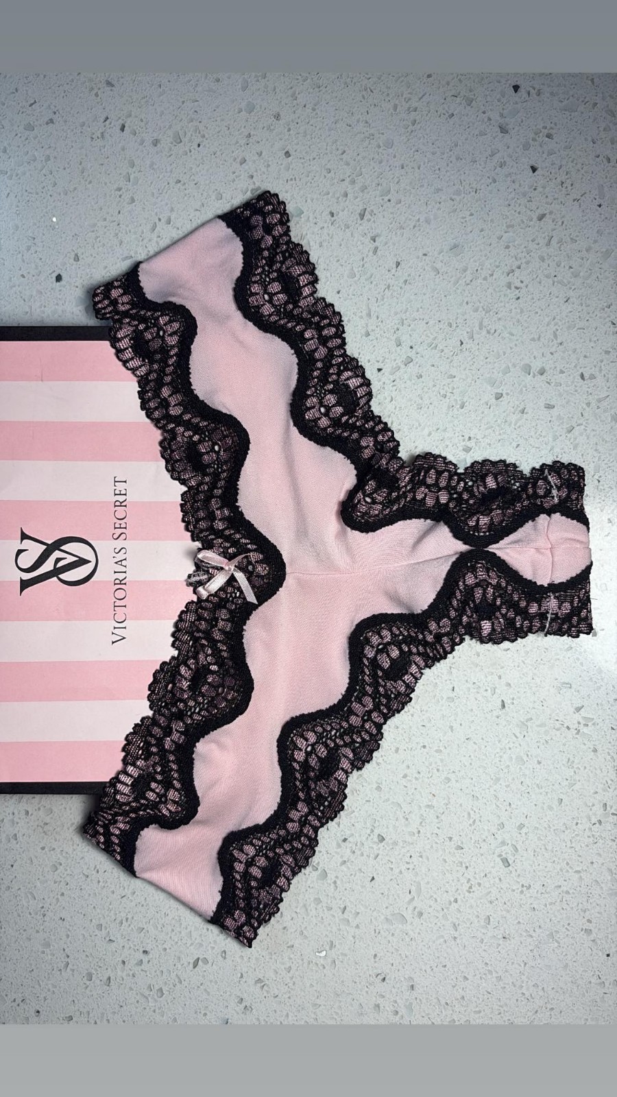 Vintage Victoria’s Secret Pink Black Sexy Little Things Lace Panties Sz XS NWOT