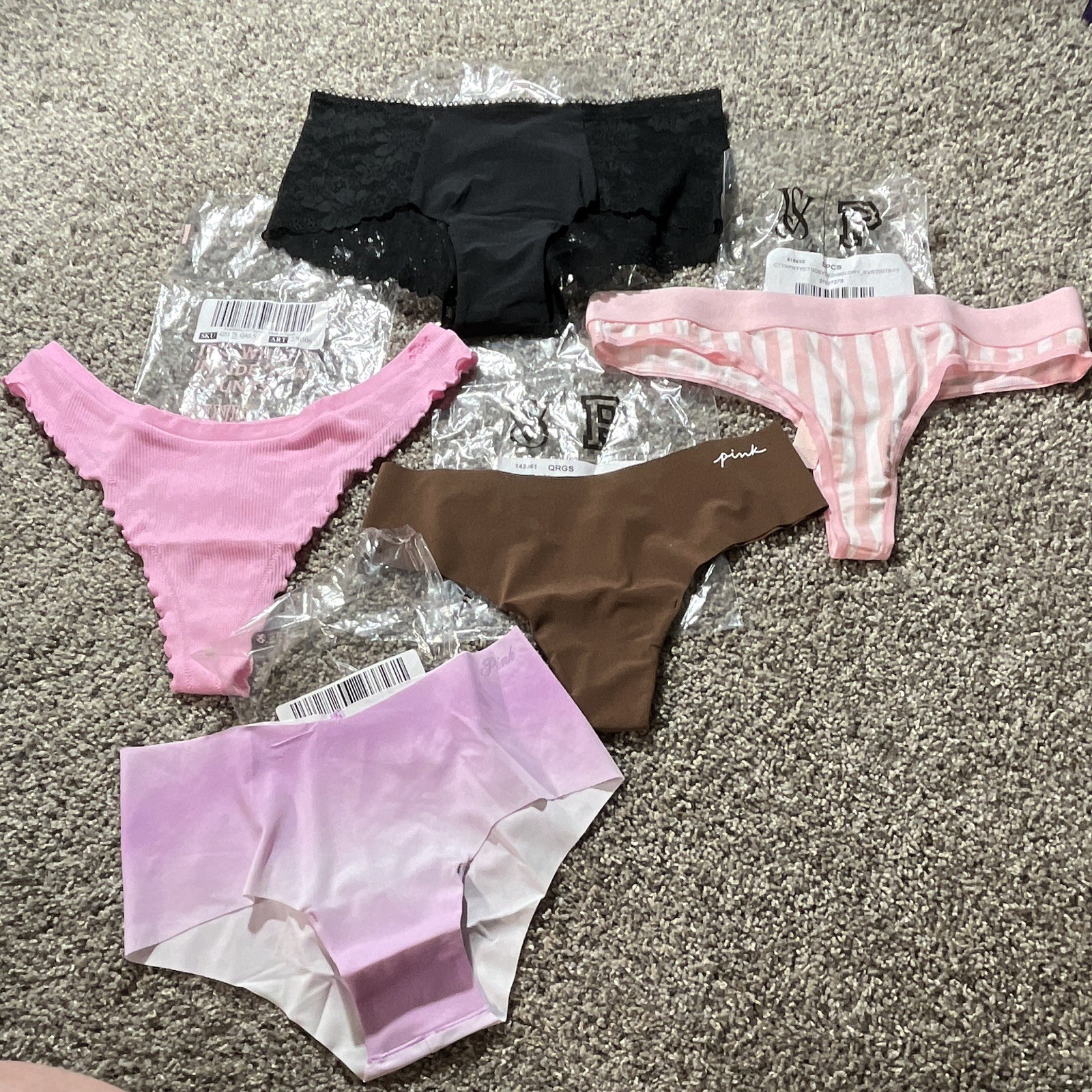 PINK Victoria’s Secret Women’s Thong Panties Size S 5-Pack Multicolor Striped