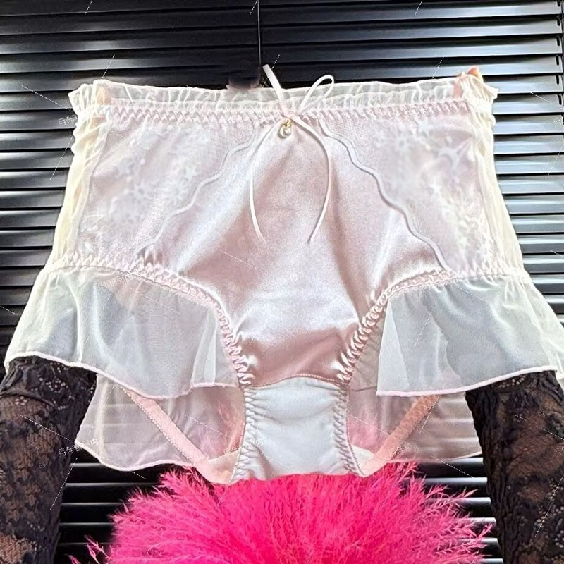 Oversize Womens Sweet Sheer Panties Briefs Princess Ruffles Underwear Underpants