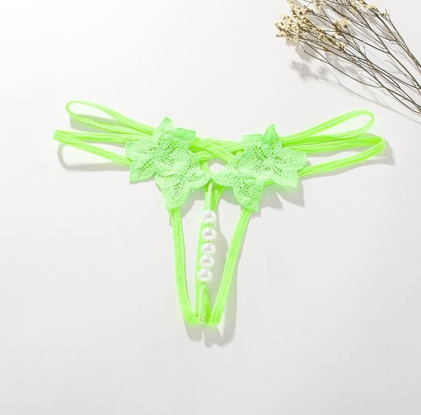 Sexy Women Lace Pearl Thong G-string Panties Lingerie Underwear Crotchles T-back