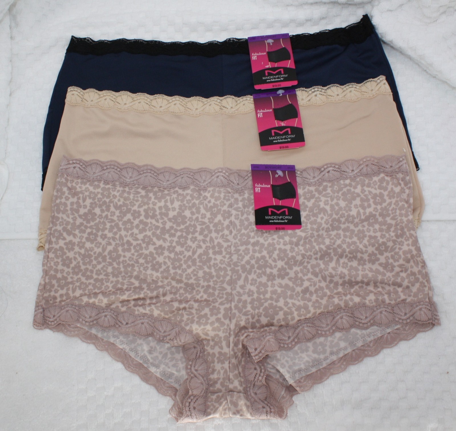 NWT set of 3 MAIDENFORM boyshorts 40760 BLUE TAUPE FLORAL BEIGE 2XL/9