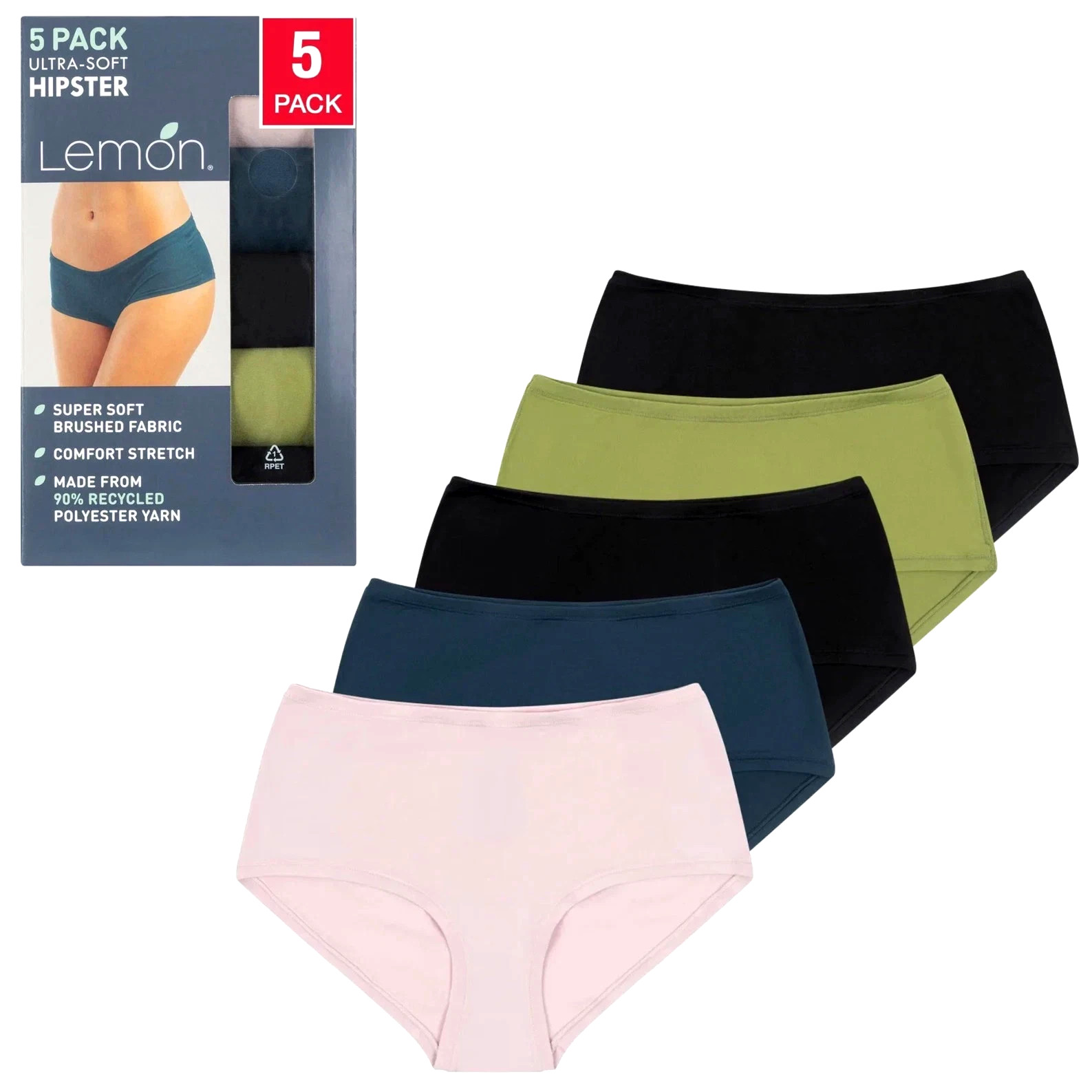 Lemon Women’s 5 Super Soft Brushed Hipster Panties Comfort Stretch XL NIB