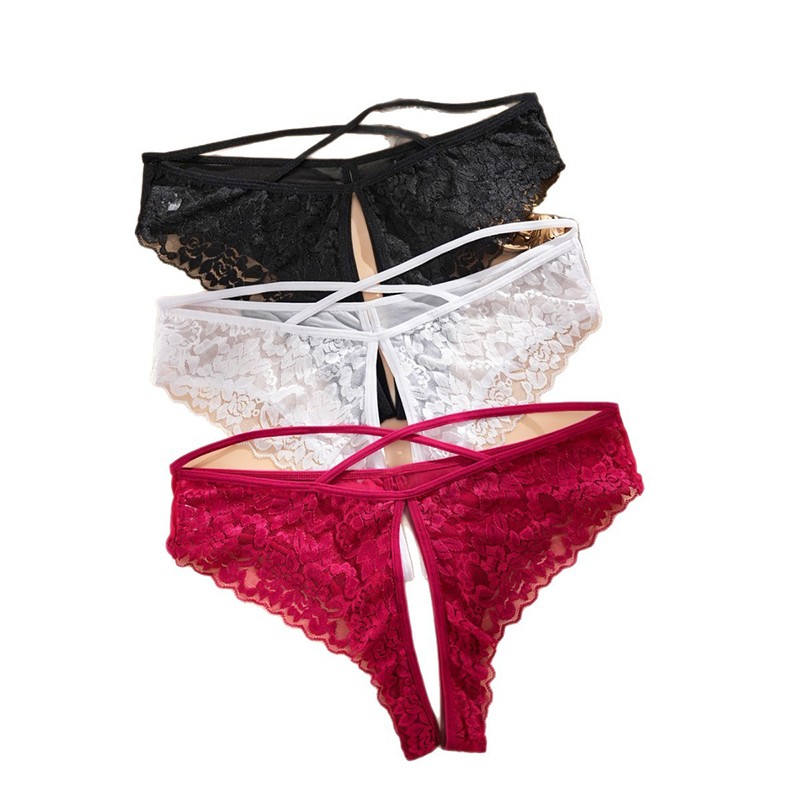 3 Pack Lot Plus Size Sexy Womens Crotchles Panties Brief Lace Underwear Lingerie