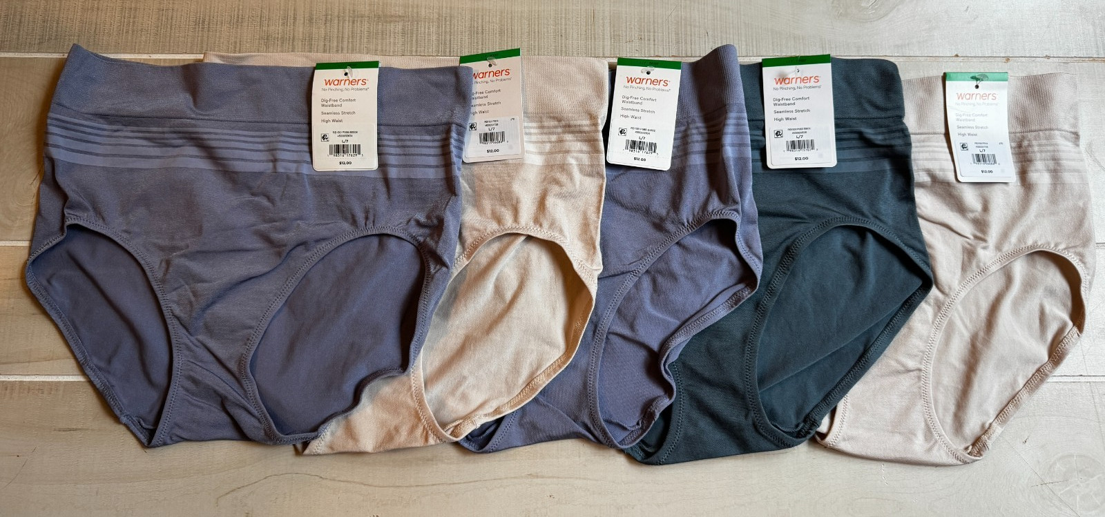Warners lot of 5 No pinching high waist Brief Underwear panties size L/7 NWT