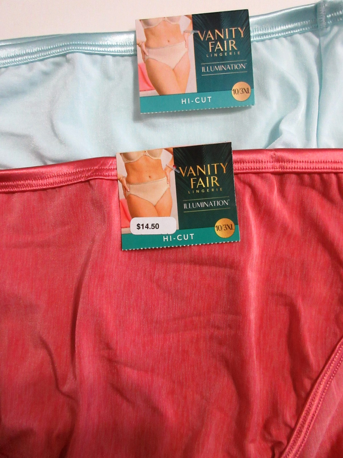Vanity Fair 2-Pair HI-CUT brief Body Shine Illumination Pink Blue nylon ~ 10/3XL